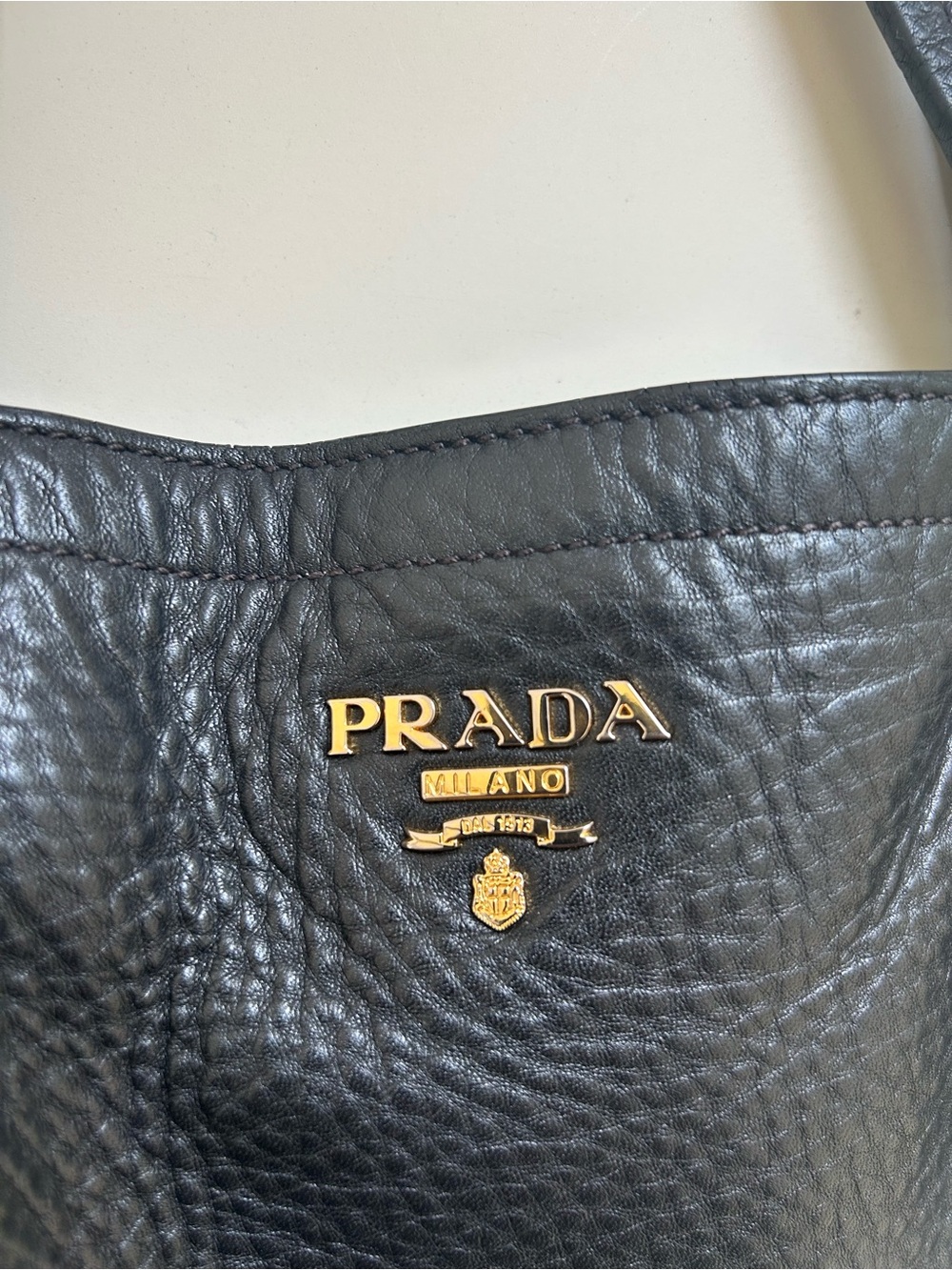 Prada Black Pebbled Leather Tote with Gold Hardware - Picture 3 of 14